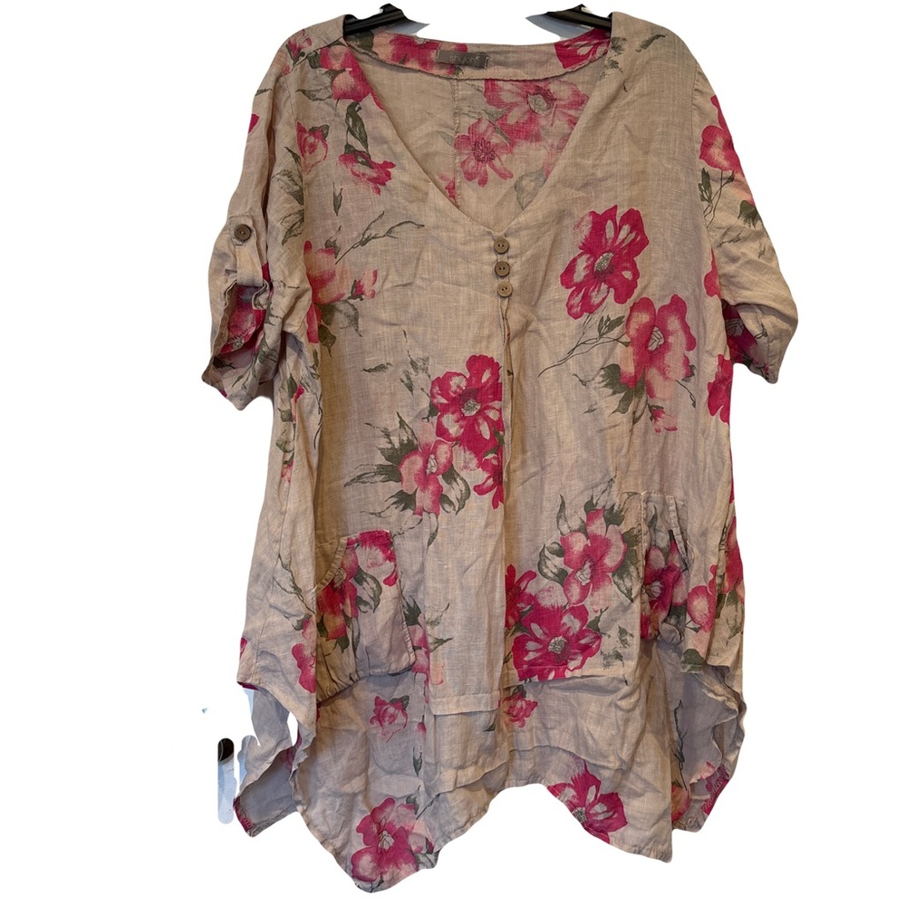 Shyloh Italian linen Floral Beige and Pink Women's Tunic